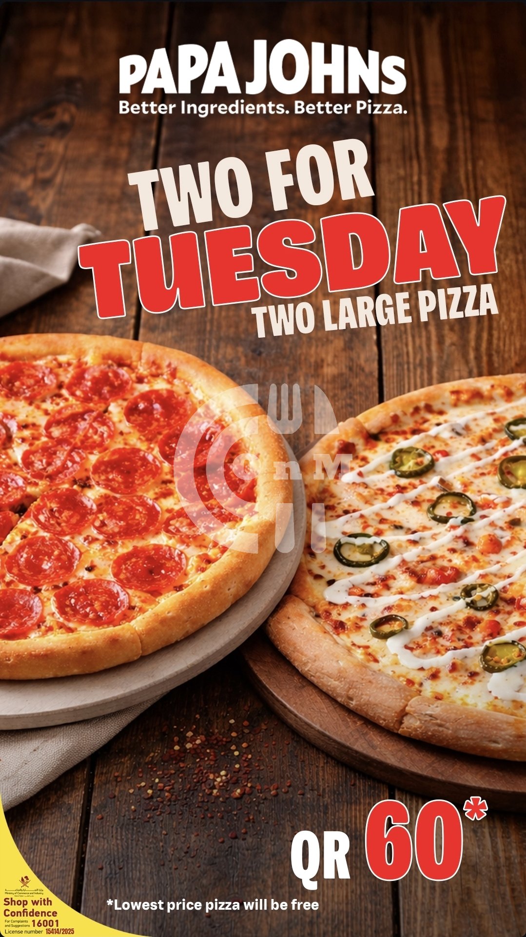 Papa john's pizza Offer (Copy) Restaurant Offer in Qatar