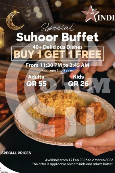 Star of India Restaurant Ramadan Suhoor Buy 1 Get 1 Restaurant Offer in Qatar