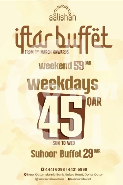 Aalishan Restaurant (Copy) Restaurant Offer in Qatar